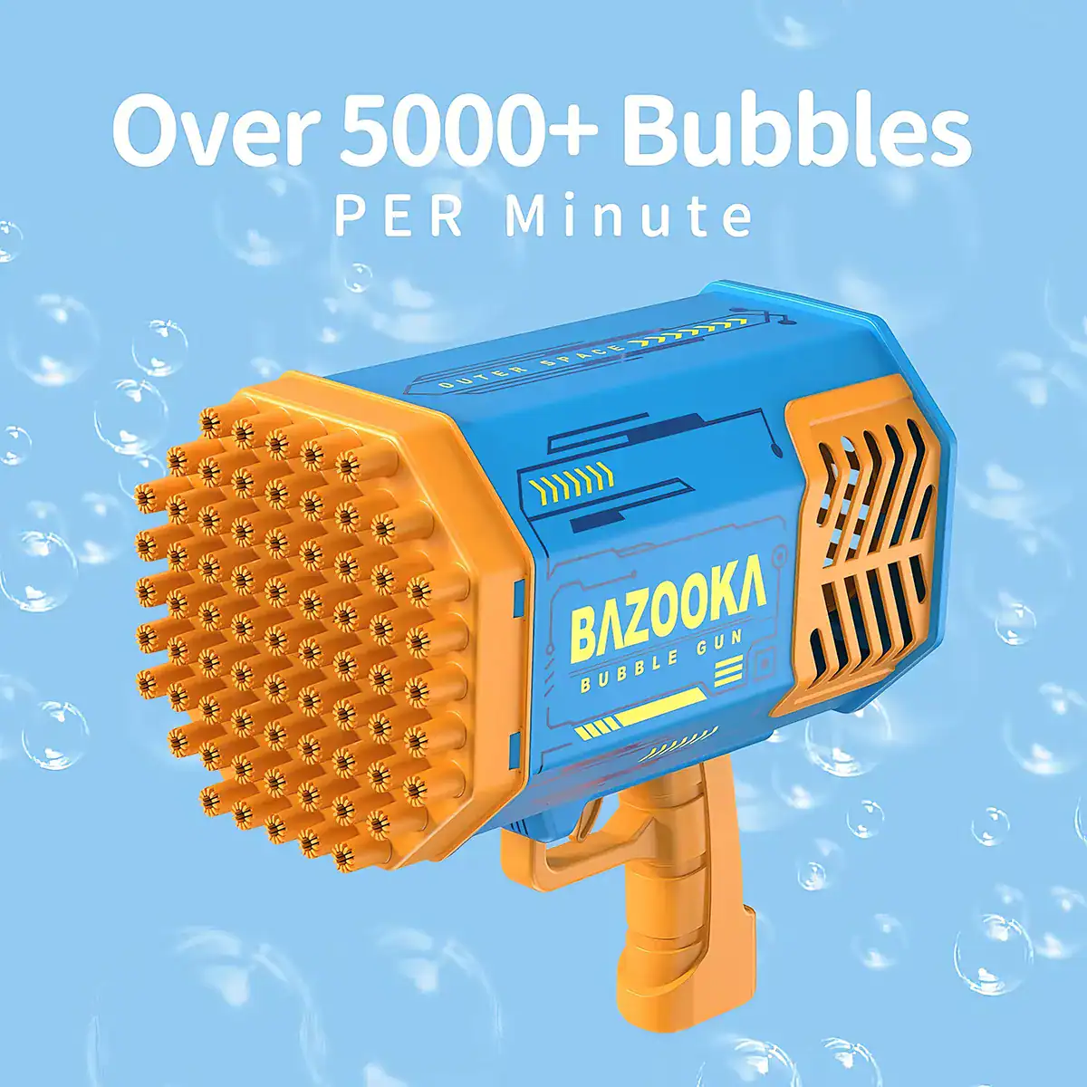 Colorful bubble gun toy with over 5000 bubbles per minute, perfect for kids' outdoor and indoor activities, parties, and entertainment. Easy to use, rechargeable bubble machine, ideal for children's play and party supplies.