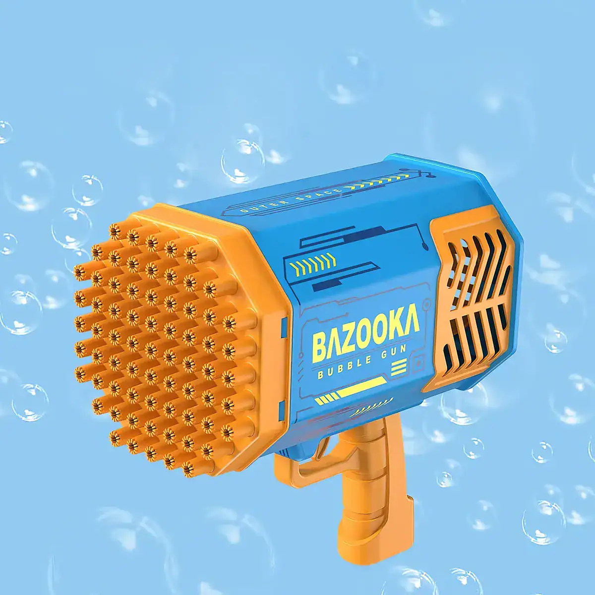 Colorful bubble gun designed for children, ideal for water fights and outdoor summer fun, featuring a burst of bubbles that enhance backyard, pool, or beach play sessions.