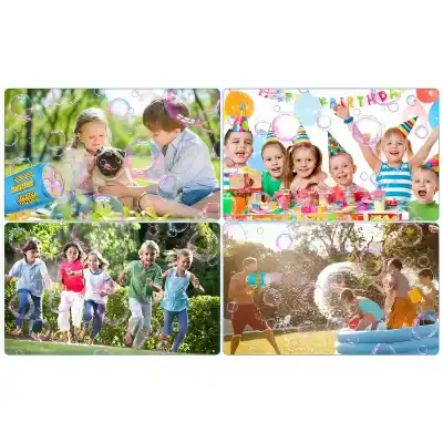 Colorful Kids Party and Outdoor Kids Play Celebrations with Bubbles and Toys.