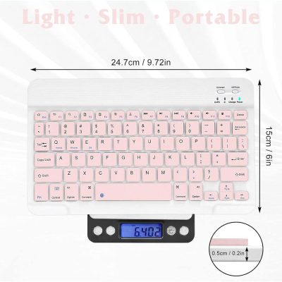 Wireless pink keyboard, portable and slim, perfect for electronic devices. Features ergonomic design, easy connectivity, and multi-device compatibility, making it ideal for modern workplaces and students.
