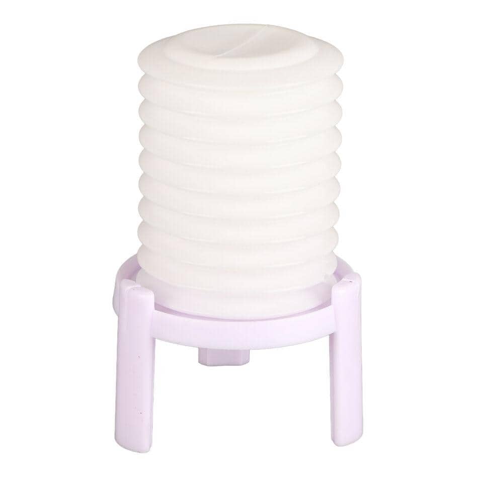 A white, portable eyelash extension lamp with flexible gooseneck and adjustable height, perfect for eyelash extension applications in beauty salons or clinics.