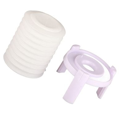 A white contact lens applicator set including a plunger and multiple silicone lens holders, designed for precise and hygienic placement of contact lenses.