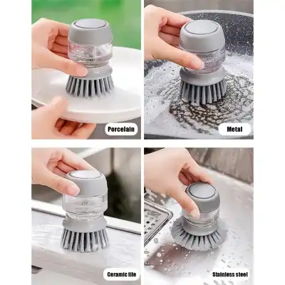 Multi-surface scrubber for cleaning dishes, tiles, and cookware. Suitable for porcelain, metal, ceramic tiles, stainless steel, and more. Efficient cleaning brush with ergonomic design.
