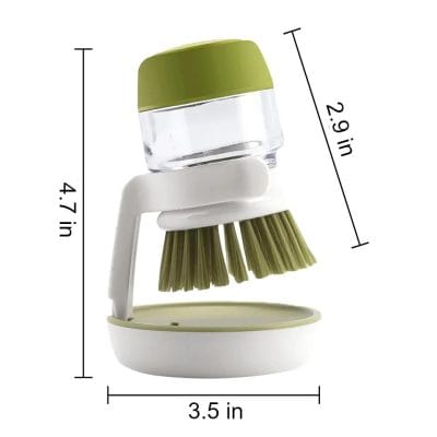 Compact handheld kitchen scrubber with water reservoir and brush for easy cleaning.