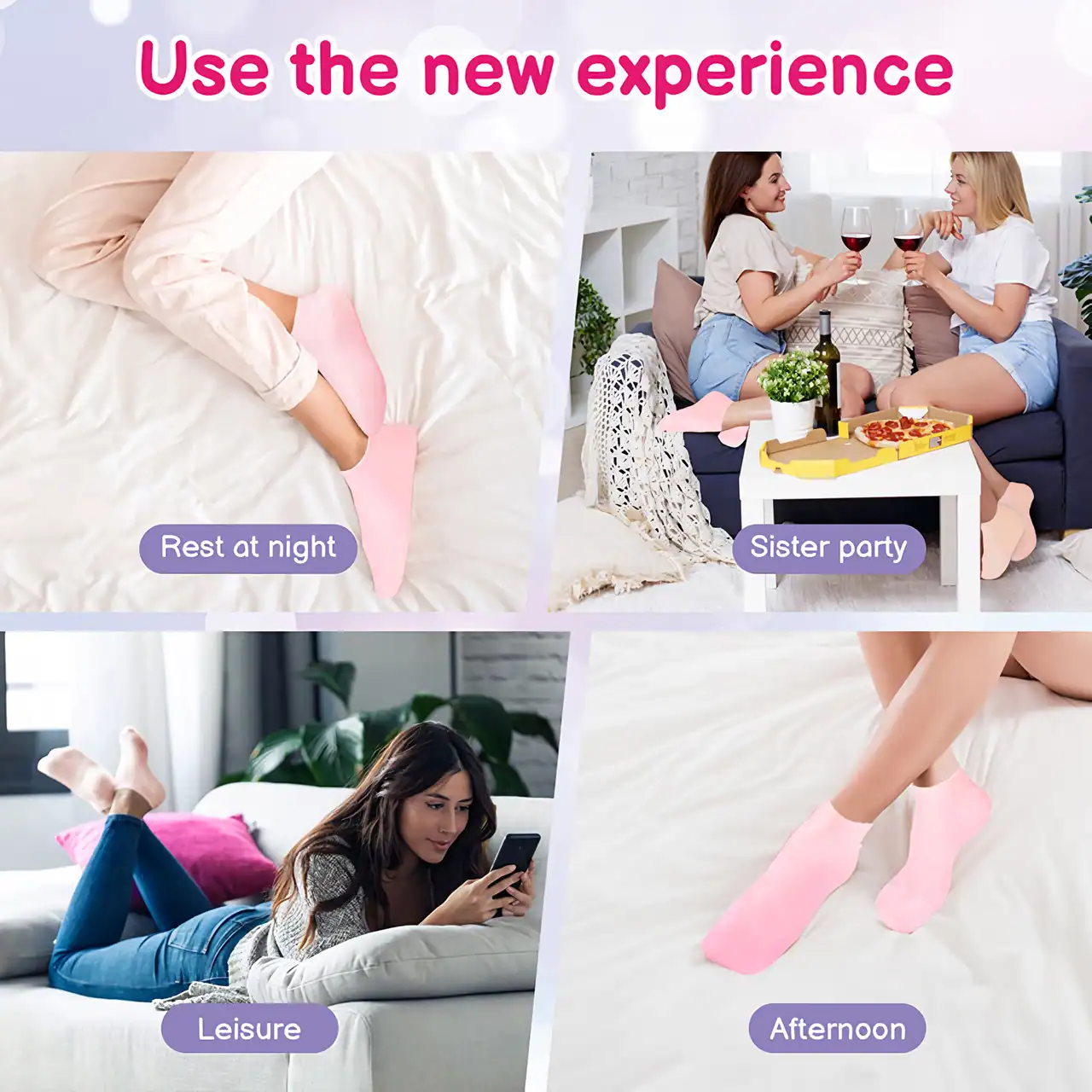 Comfortable pink no-show socks perfect for sleep, relaxation, and casual wear.