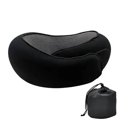 Black eye massager with ergonomic design, breathable mesh interior, and adjustable straps for personalized fit, ideal for relaxation and improving eye health.