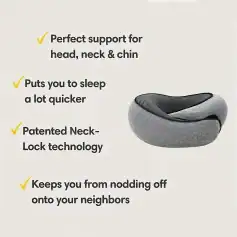 Optical support neck cushion for head, neck, and chin relief, designed for better sleep and comfort, featuring patented neck-lock technology for ergonomic benefits.