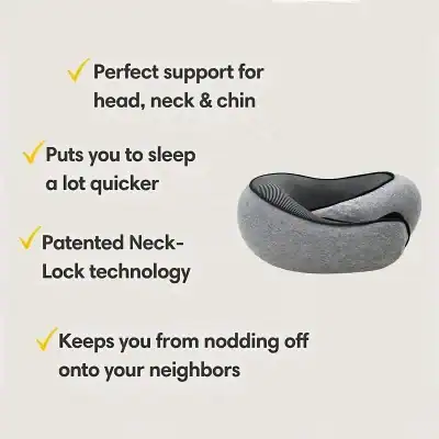 Optical support neck cushion for head, neck, and chin relief, designed for better sleep and comfort, featuring patented neck-lock technology for ergonomic benefits.