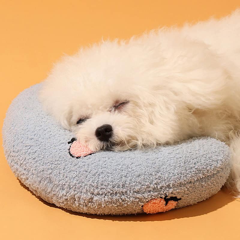 Adorable puppy sleeping on a soft pet bed, highlighting comfort and cozy pet accessories for dogs, perfect for pet relaxation and comfort at Monalisa Store.