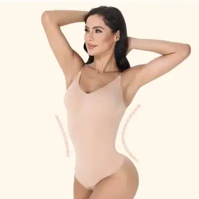 Chic beige slimming bodysuit designed for a smooth, contoured look, perfect for enhancing your silhouette and providing comfortable support. Ideal for everyday wear or special occasions.