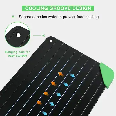 Optical and medical storage tray with cooling grooves for safe, hygienic instrument management. Features a hanging hole for easy storage and separation of ice water to prevent food soaking.