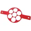 Red plastic ping-pong ball holder with a circular design and two adjustable straps, ideal for storing and organizing ping-pong balls during games or practice sessions.