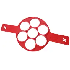 Red plastic ping-pong ball holder with a circular design and two adjustable straps, ideal for storing and organizing ping-pong balls during games or practice sessions.