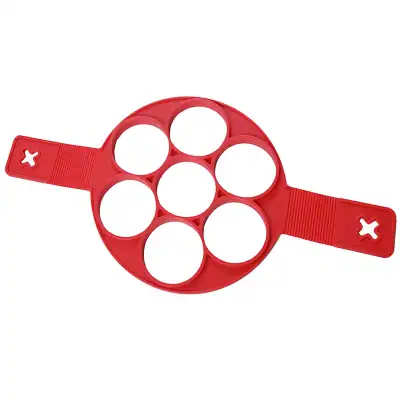 Red plastic ping-pong ball holder with a circular design and two adjustable straps, ideal for storing and organizing ping-pong balls during games or practice sessions.