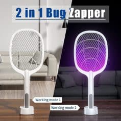 Illuminated bug zapper fan with dual working modes, perfect for indoor pest control, fashionable design, energy-efficient, suitable for home and office use.