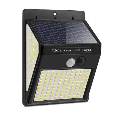 Energy-efficient solar sensor wall light with motion detection and waterproof design for outdoor security and illumination. Perfect for gardens, pathways, and home exterior lighting.