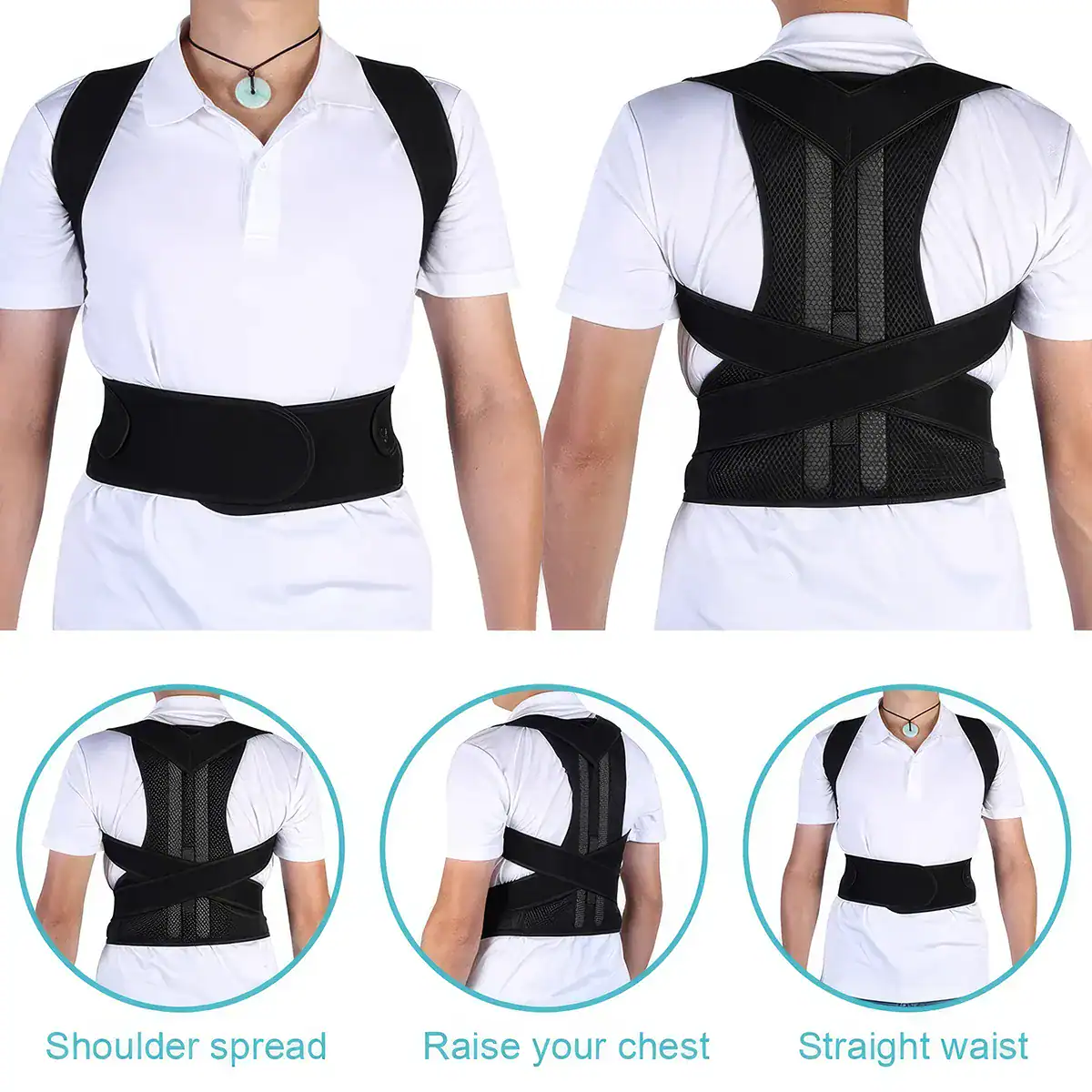 Adjustable posture corrector for back and shoulders, relieve pain, improve alignment, and promote healthy spine. Suitable for daily use, sports, and office workers.