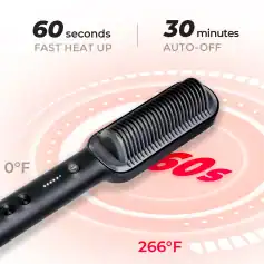 Versatile infrared hair straightener with fast 60-second heat-up, auto-off after 30 minutes, adjustable temperature, and ergonomic design for efficient and safe hair styling.