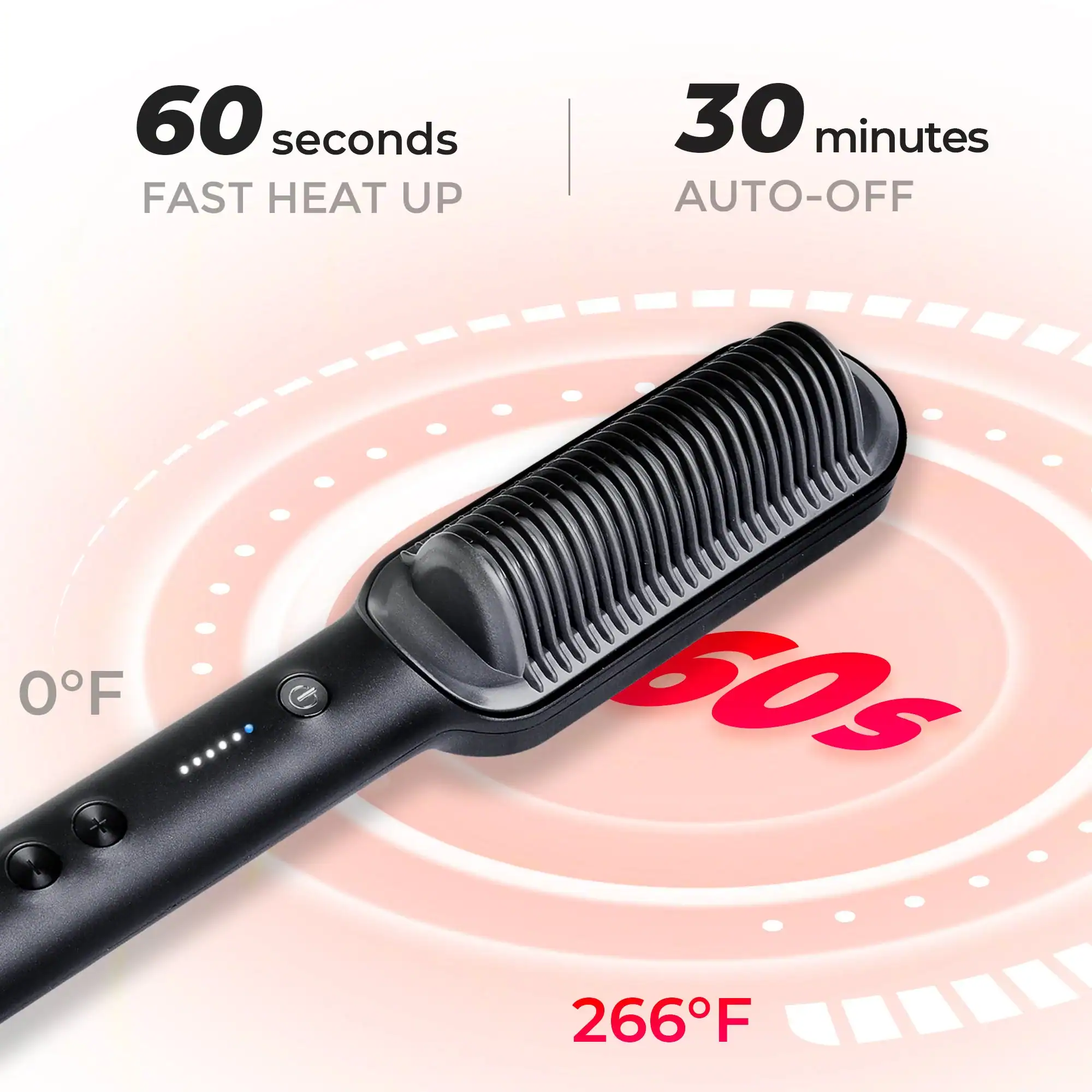 Versatile infrared hair straightener with fast 60-second heat-up, auto-off after 30 minutes, adjustable temperature, and ergonomic design for efficient and safe hair styling.