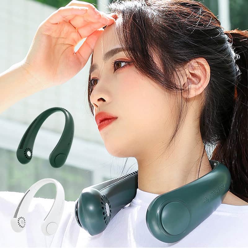 High-quality wearable neck fan for personal cooling, designed for outdoor use, gym, and travel, with hands-free operation, adjustable comfort, and stylish design.