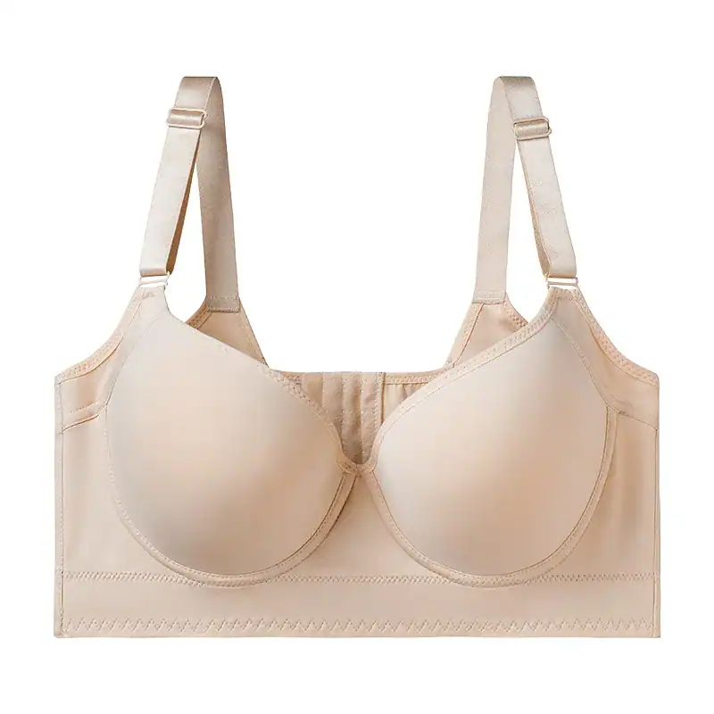 Comfortable beige nursing bra with supportive cups, adjustable straps, and breathable fabric for breastfeeding moms seeking convenience and comfort.