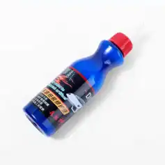 Blue bottle with red cap for car paint touch-up, ideal for small scratches and repair work. Easy to use and perfect for automotive painting needs.