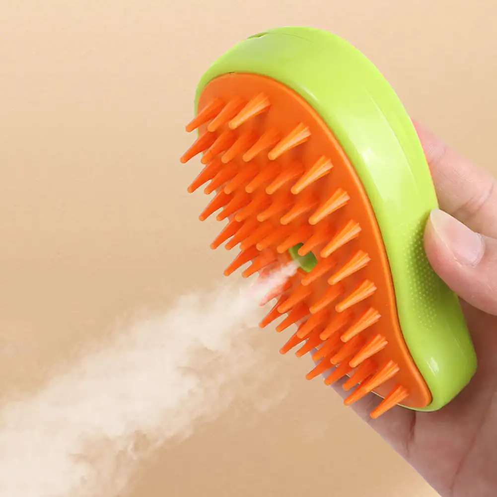 A colorful handheld hair detangler with orange bristles designed for gentle hair styling and detangling for all hair types.