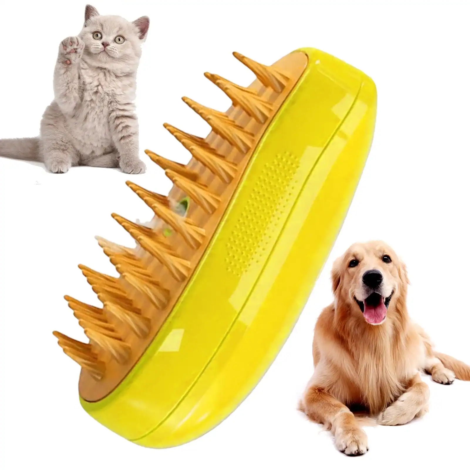 Close-up of a pet grooming brush designed for cats and dogs, featuring adjustable teeth for gentle combing, ideal for pet owners seeking effective grooming tools from Monalisa Store.