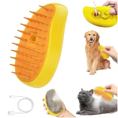 De-shedding tool for pet grooming, effective for dog and cat shedding control, with ergonomic design and removable brush head, easy to clean, and suitable for promoting pet hygiene and reducing hair mess.