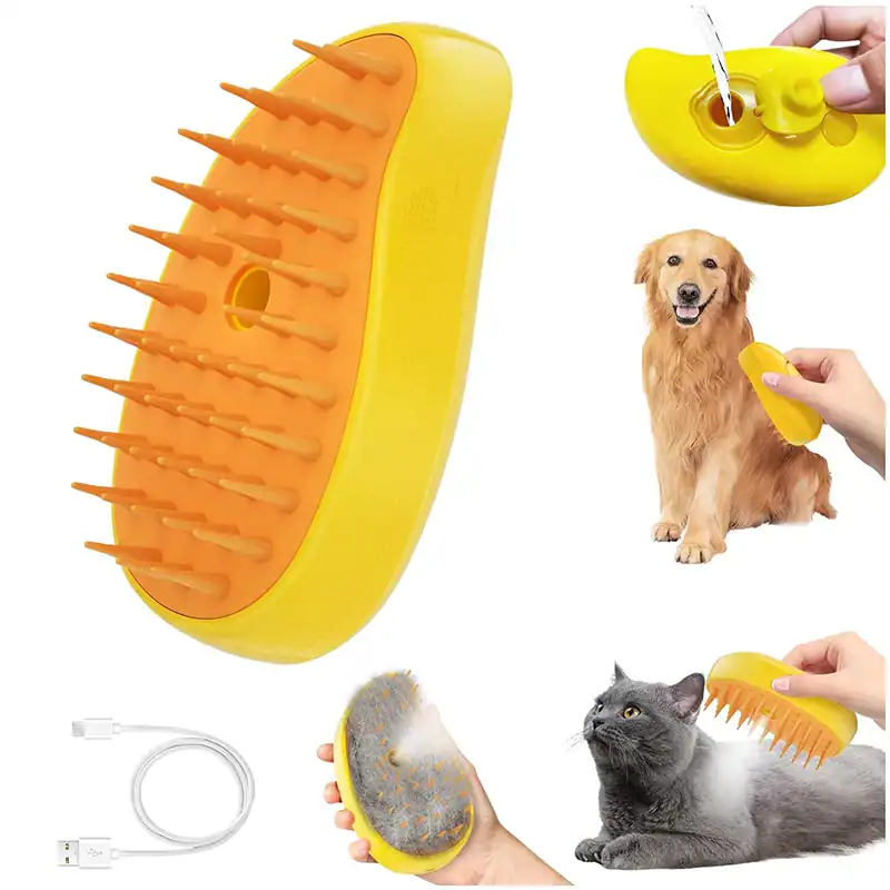 De-shedding tool for pet grooming, effective for dog and cat shedding control, with ergonomic design and removable brush head, easy to clean, and suitable for promoting pet hygiene and reducing hair mess.