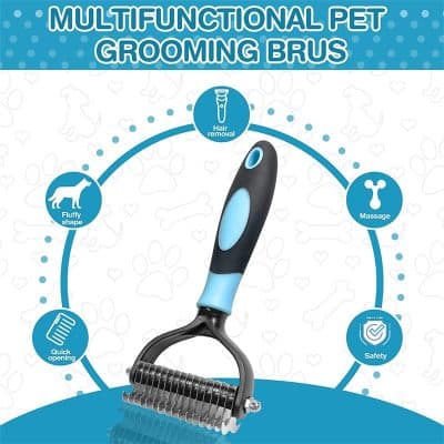 Multifunctional pet grooming brush for easy, safe, and efficient pet care. Features hair removal, massage, quick opening, and fluffy shape for a comfortable grooming experience. Perfect for maintaining pet hygiene.
