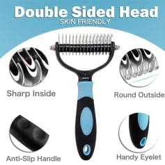 Efficient dog grooming clipper with skin-friendly design, sharp inside blades, round outside edges, anti-slip handle, and handy eyelet for comfortable pet grooming.