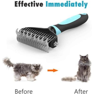 2. Pet grooming rake for cats, effective for detangling knots, reducing shedding, and maintaining a healthy coat. Perfect for grooming cats of all fur types quickly and easily.