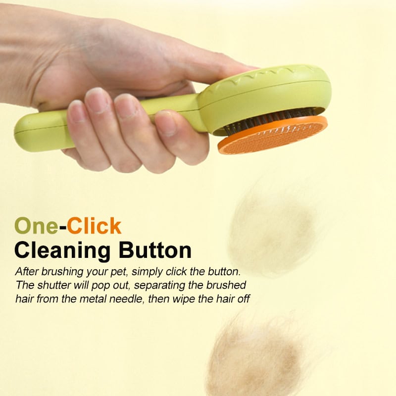 Highly effective pet grooming brush with easy one-click cleaning button for hassle-free hair removal.