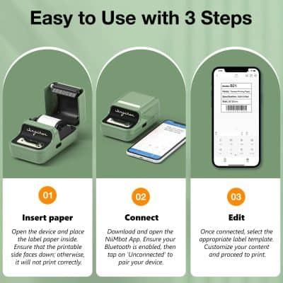 Portable label maker with Bluetooth connectivity, compatible with mobile app for custom label creation.