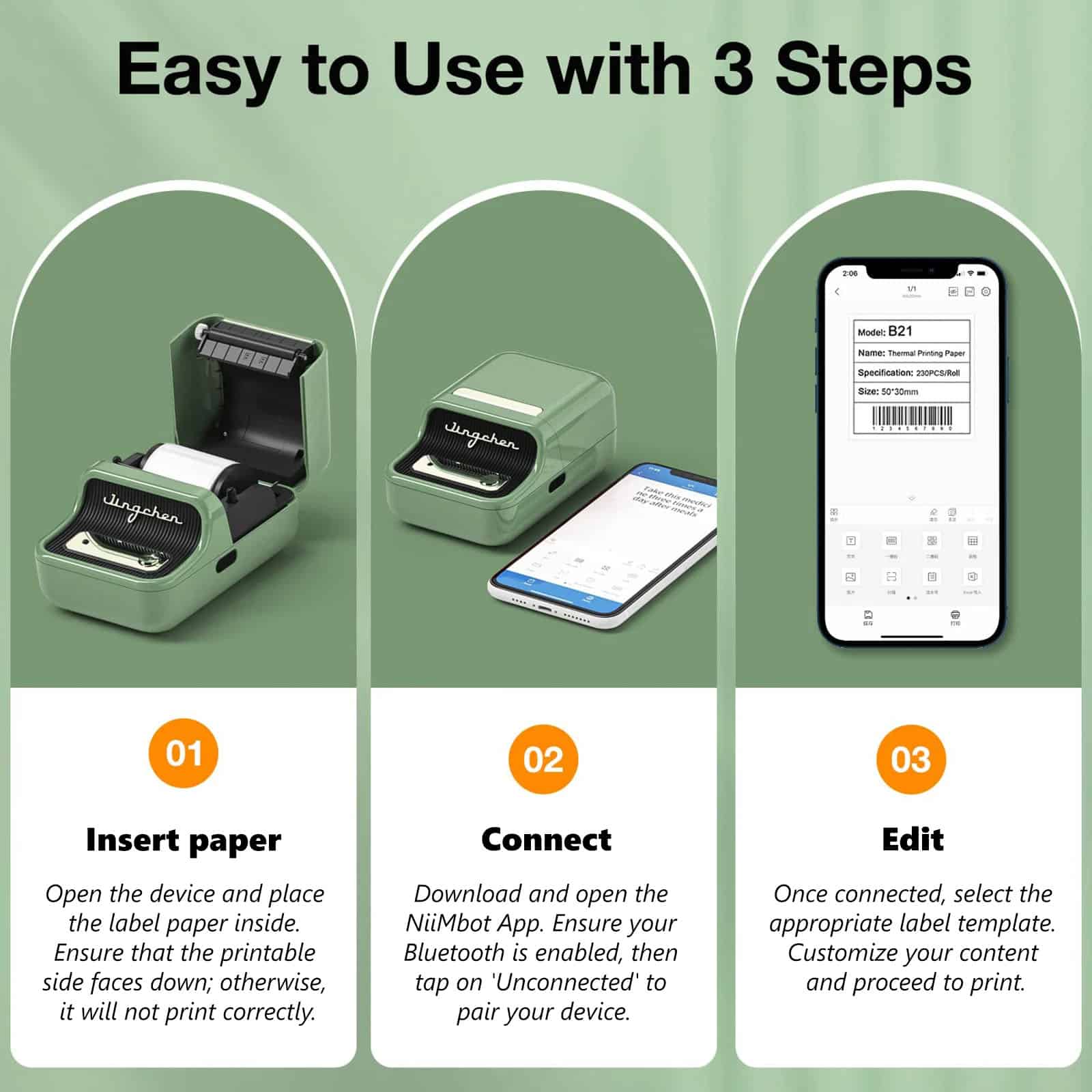 Portable label maker with Bluetooth connectivity, compatible with mobile app for custom label creation.
