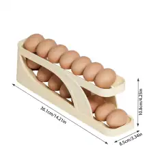 Wooden egg holder with two tiers, designed for storing and organizing eggs safely. Fits up to 10 eggs per row, measuring 36.1cm x 8.5cm x 10.8cm, ideal for kitchen or refrigerator storage.