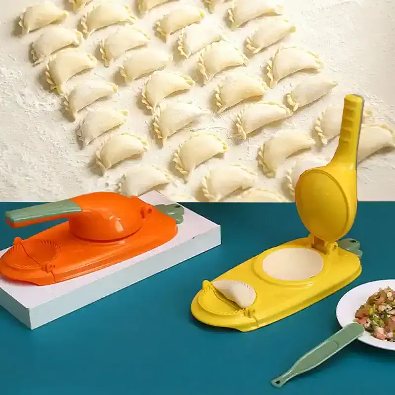 Innovative dumpling maker with shaped molds for perfect dumplings and accessories for easy preparation. Ideal for home and professional kitchens.
