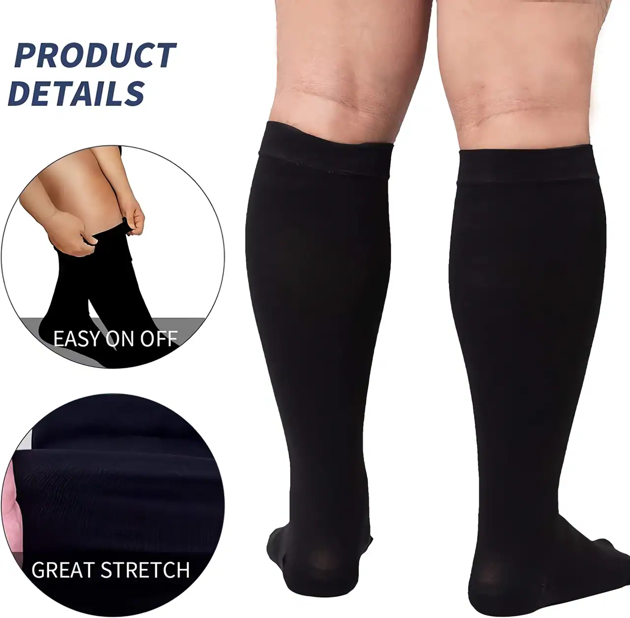 Comfortable, stretchy, easy-to-wear compression socks for leg support.