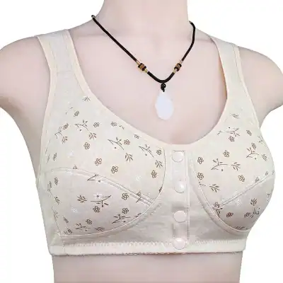 Women's floral printed bra with button closure, perfect for comfortable everyday wear. Made with soft fabric, offering support and style with a delicate floral pattern.