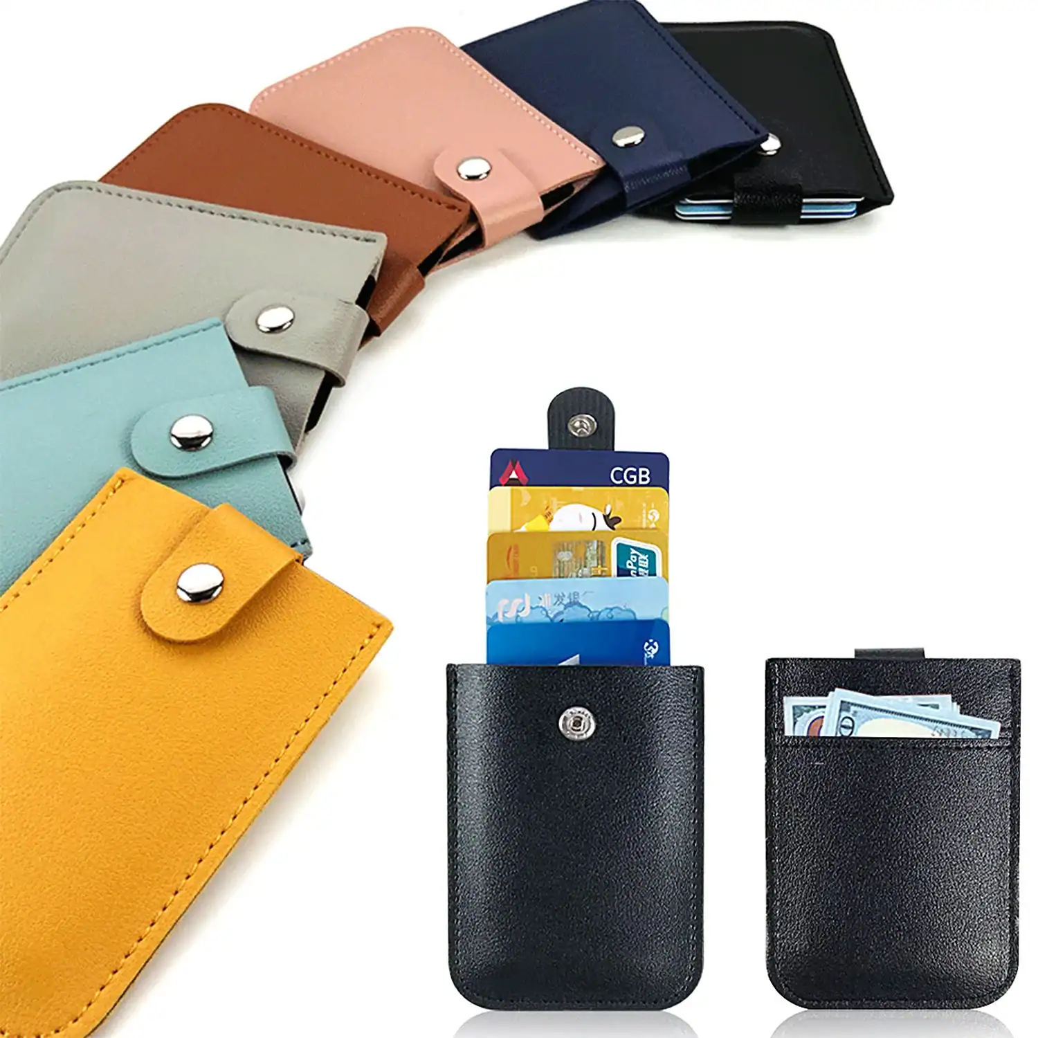 Stylish and practical leather card holders perfect for managing credit cards, IDs, and cash, available in multiple colors to suit your style and needs.