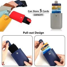 Leather sleek card holder for business and daily use with pull-out design. Fits 5 cards, perfect for organizing credit cards, IDs, and cash securely. Compact and lightweight, ideal for travel and everyday convenience.