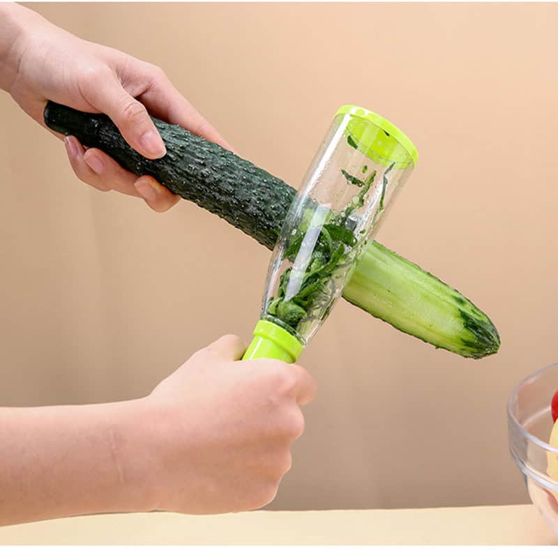 A person using a cucumber as a makeshift tool to clean or prepare sunglasses, showcasing a creative approach with fresh vegetables.