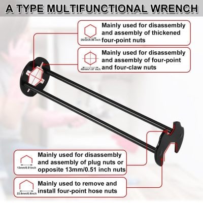 Durable multi-tool wrenches for various nuts.