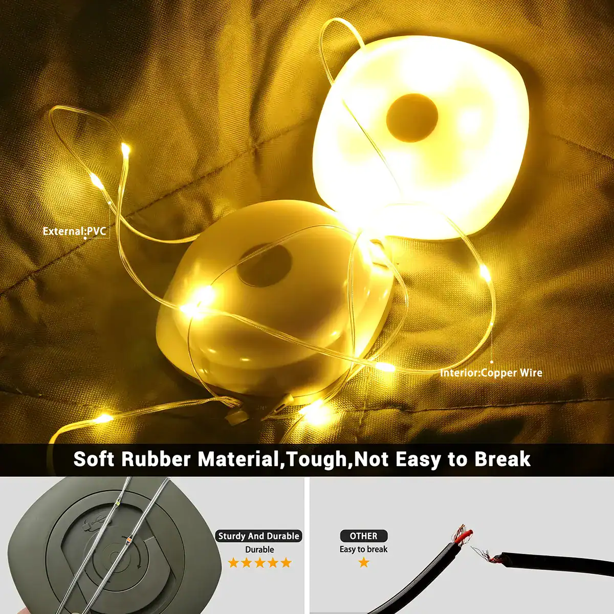 Energy-efficient LED string lights with soft rubber material, perfect for stylish home or salon decor and opt clinic ambiance.