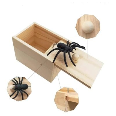 A stylish wooden organizer with a spooky Halloween-inspired spider decoration, perfect for enhancing home or office decor while adding a touch of playful charm.