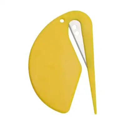 Bright yellow eye-shaped glasses cleaning tool with built-in cleaning blades for safe and easy removal of smudges and dirt from eyewear.