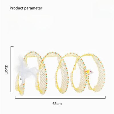 Bright multicolor mesh cat tunnel for fun, exercise, and hiding, ideal for small feline pets. Durable, lightweight, easy to clean, perfect for enhancing your cat’s activity and agility.