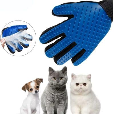 Silicone pet grooming gloves for comfortable, effective fur removal from cats and dogs, with textured surface for gentle grooming.