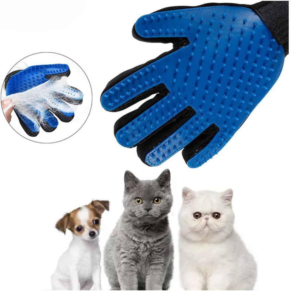 Silicone pet grooming gloves for comfortable, effective fur removal from cats and dogs, with textured surface for gentle grooming.